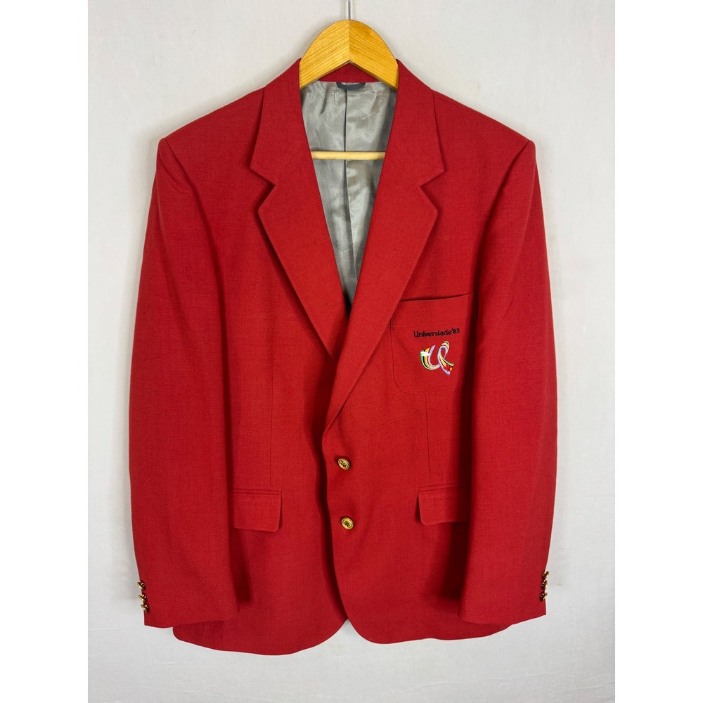 Vintage Hallmark Universiade 83 Edmonton Canada Red Wool Blend Blazer Mens 40R